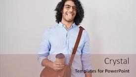  Presentation with take - Theme enhanced with hispanic-man-with-curly-hair background and a coral colored foreground