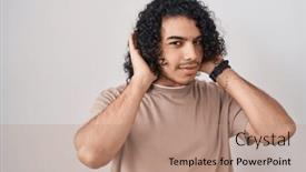  Presentation with deaf - Slides enhanced with hispanic-man-with-curly-hair background and a coral colored foreground