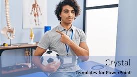  Presentation with curly hair - Presentation theme enhanced with hispanic-man-with-curly-hair background and a light blue colored foreground