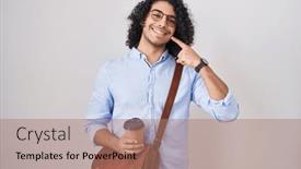  Presentation with curly hair - PPT theme with hispanic-man-with-curly-hair and a coral colored foreground