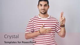  Presentation with long hair man - Presentation design with hispanic-man-with-long-hair background and a coral colored foreground