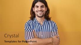  Presentation with long hair man - Slides with hispanic-man-with-long-hair background and a coral colored foreground