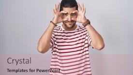  Presentation with long hair man - Presentation theme with hispanic-man-with-long-hair background and a coral colored foreground