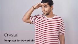  Presentation with far away - Slides with hispanic-man-with-long-hair background and a coral colored foreground