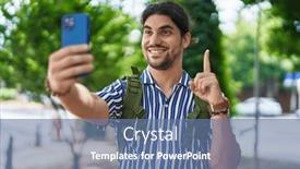  Presentation with long hair man - Presentation theme having hispanic-man-with-long-hair background and a ocean colored foreground