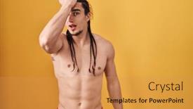  Presentation with long hair man - Presentation theme having hispanic-man-with-long-hair background and a  colored foreground