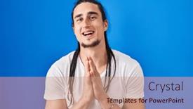  Presentation with emotions face speech - Slides featuring hispanic-man-with-long-hair background and a coral colored foreground