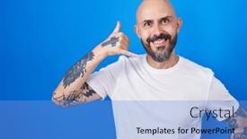  Presentation with hispanic - Presentation design enhanced with hispanic-man-with-tattoos-standing background and a light blue colored foreground