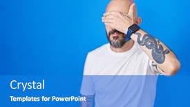  Presentation with blue eyes - Slide set enhanced with hispanic-man-with-tattoos-standing background and a cobalt blue colored foreground