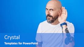  Presentation with hearing - Presentation enhanced with hispanic-man-with-tattoos-standing background and a cobalt blue colored foreground