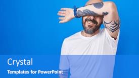  Presentation with blue eyes - Theme having hispanic-man-with-tattoos-standing background and a cobalt blue colored foreground