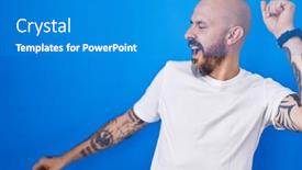  Presentation with blue music - Presentation theme with hispanic-man-with-tattoos-standing background and a teal colored foreground