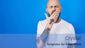  Presentation with sleepiness - Presentation theme enhanced with hispanic-man-with-tattoos-standing background and a teal colored foreground