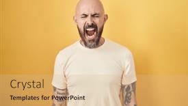  Presentation with anger - Presentation design with hispanic-man-with-tattoos-standing background and a coral colored foreground