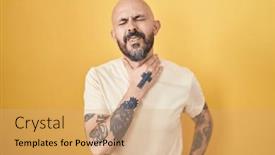  Presentation with sore throat - Presentation theme enhanced with hispanic-man-with-tattoos-standing and a coral colored foreground