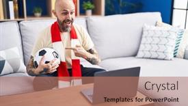  Presentation with hooligan - PPT theme consisting of hispanic-man-with-tattoos-watching background and a coral colored foreground