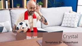  Presentation with hooligan - PPT theme featuring hispanic-man-with-tattoos-watching background and a coral colored foreground