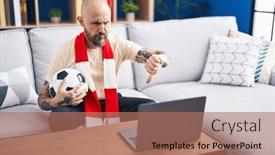  Presentation with face match - PPT theme consisting of hispanic-man-with-tattoos-watching background and a coral colored foreground