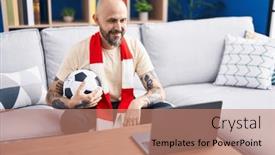  Presentation with football - Presentation theme having hispanic-man-with-tattoos-watching background and a coral colored foreground