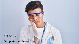  Presentation with ceative thinking - Presentation enhanced with hispanic-man-working-as-scientist background and a light blue colored foreground