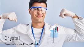  Presentation with scientist - PPT layouts having hispanic-man-working-as-scientist background and a light blue colored foreground