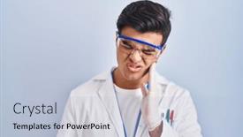  Presentation with illness - Presentation theme consisting of hispanic-man-working-as-scientist background and a light blue colored foreground