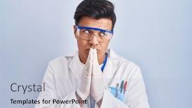  Presentation with praying hands - Slide deck enhanced with hispanic-man-working-as-scientist background and a light blue colored foreground