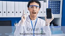  Presentation with laboratory - Slide deck enhanced with hispanic-man-working-at-scientist background and a light blue colored foreground