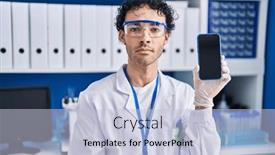  Presentation with attitude - Presentation theme enhanced with hispanic-man-working-at-scientist background and a light blue colored foreground