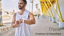  Presentation with outdoors - Slide deck having hispanic-man-working-out-outdoors background and a  colored foreground