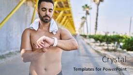  Presentation with outdoors - Slide set consisting of hispanic-man-working-out-outdoors background and a  colored foreground