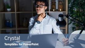  Presentation with sore throat - PPT theme featuring hispanic-man-working background and a ocean colored foreground