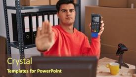  Presentation with defense - Presentation theme with hispanic-man-working background and a tawny brown colored foreground