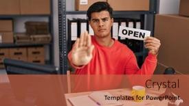  Presentation with defense - PPT theme featuring hispanic-man-working background and a red colored foreground