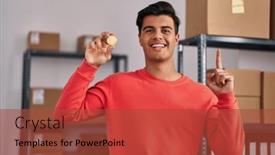  Presentation with bitcoin - Slides with hispanic-man-working background and a red colored foreground