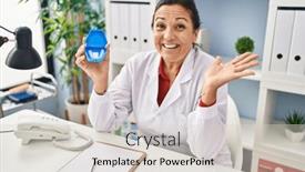  Presentation with orthodontic - PPT theme having hispanic-mature-dentist-woman-holding background and a lemonade colored foreground