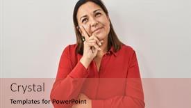  Presentation with question - Presentation enhanced with hispanic-mature-woman-standing-over background and a  colored foreground