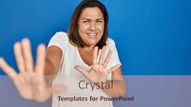  Presentation with panic - Slide deck featuring hispanic-mature-woman-standing-over background and a soft green colored foreground