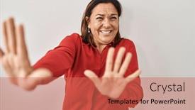  Presentation with panic - Presentation enhanced with hispanic-mature-woman-standing-over background and a coral colored foreground