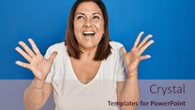  Presentation with yelling - Slides featuring hispanic-mature-woman-standing-over background and a soft green colored foreground