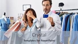  Presentation with credit card - Theme featuring hispanic-middle-age-couple-holding background and a light blue colored foreground