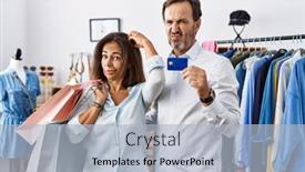  Presentation with credit card - Slide deck enhanced with hispanic-middle-age-couple-holding background and a light blue colored foreground