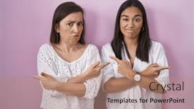  Presentation with direction - Presentation theme enhanced with hispanic-mother-and-daughter-together background and a coral colored foreground