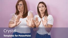  Presentation with forbidden - PPT theme featuring hispanic-mother-and-daughter-wearing background and a ocean colored foreground