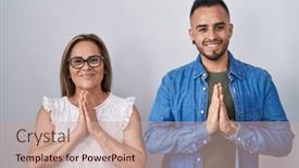  Presentation with praying hands - Presentation enhanced with hispanic-mother-and-son-standing background and a coral colored foreground