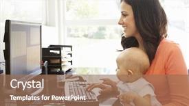  Presentation with working mother - Presentation theme consisting of hispanic mother with baby working background and a coral colored foreground