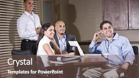  Presentation with office workers - Presentation featuring hispanic office workers in boardroom watching presentation background and a tawny brown colored foreground