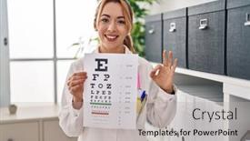  Presentation with medical sign - PPT layouts with hispanic-optician-woman-holding-medical background and a  colored foreground