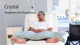  Presentation with moving patient to hospital bed - Beautiful presentation theme featuring hispanic patient resting in bed backdrop and a  colored foreground