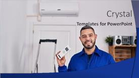  Presentation with conditioner - PPT theme consisting of hispanic-repairman-working-with-air background and a light gray colored foreground